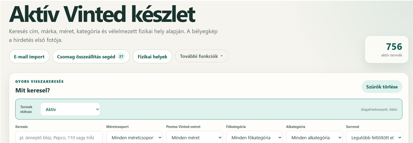 A nyilvántartó főképernyője